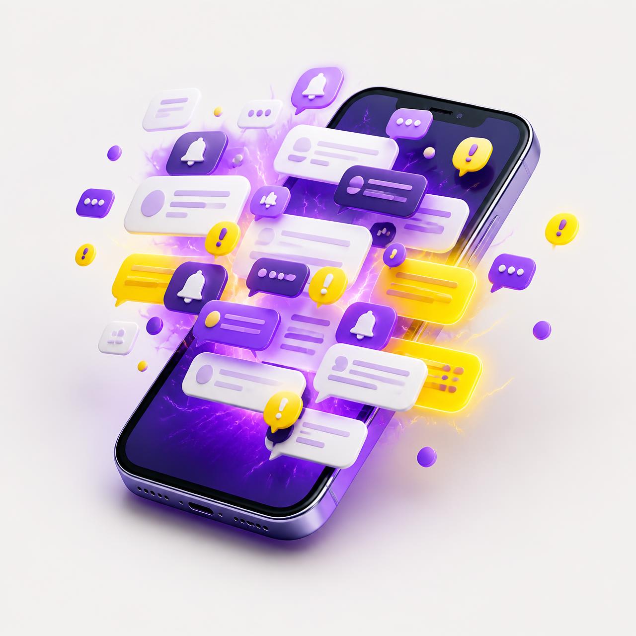 Mains tenant un pétale, smartphone avec notifications en arrière-plan